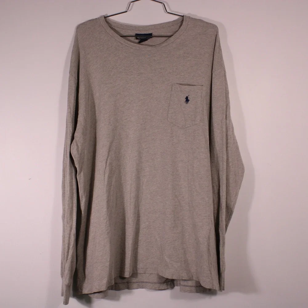Polo Ralph Lauren Shirts Mens L Light Gray 100% Cotton Long‎ Sleeve Pocket Logo